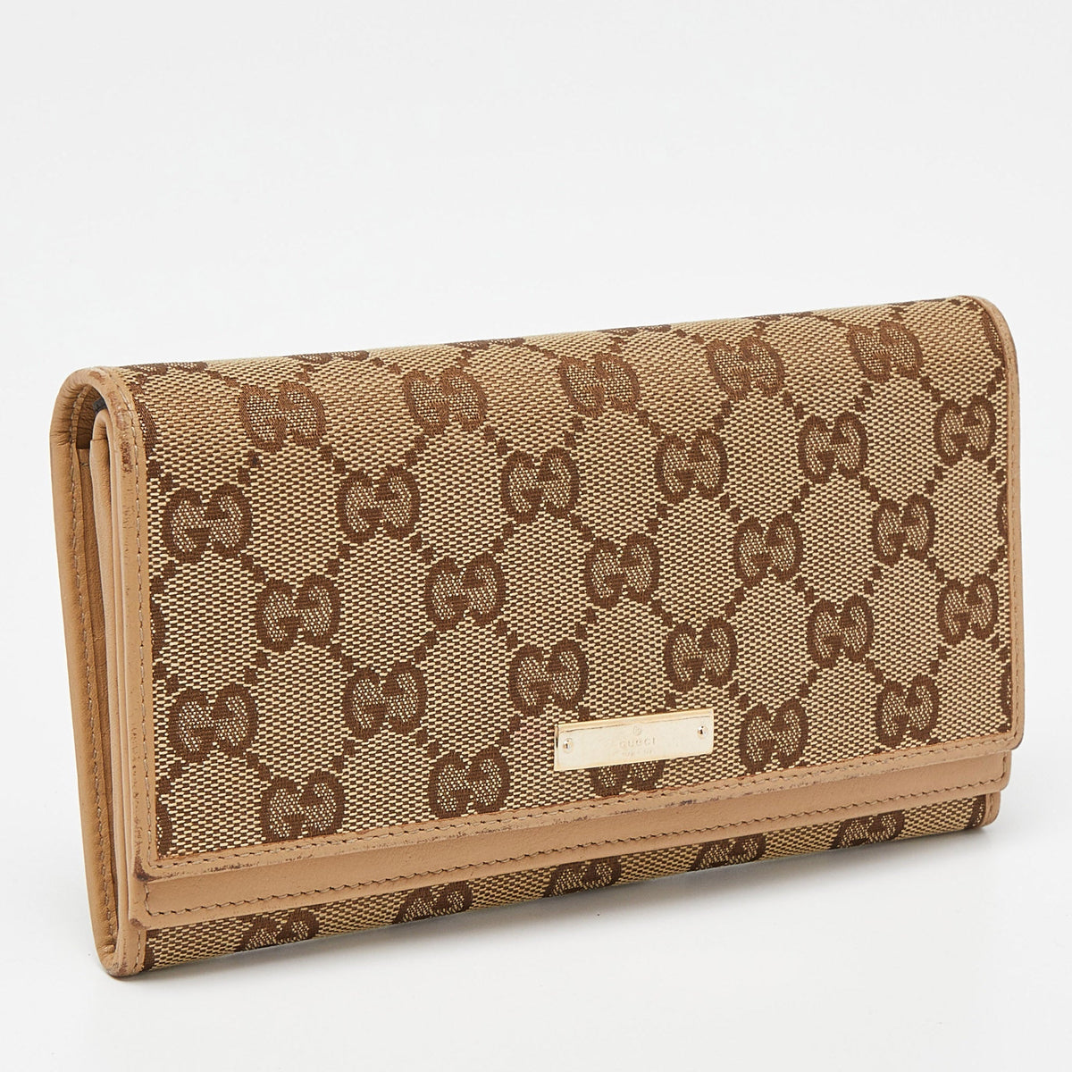GUCCI Beige GG Canvas and Leather Flap Continental Wallet