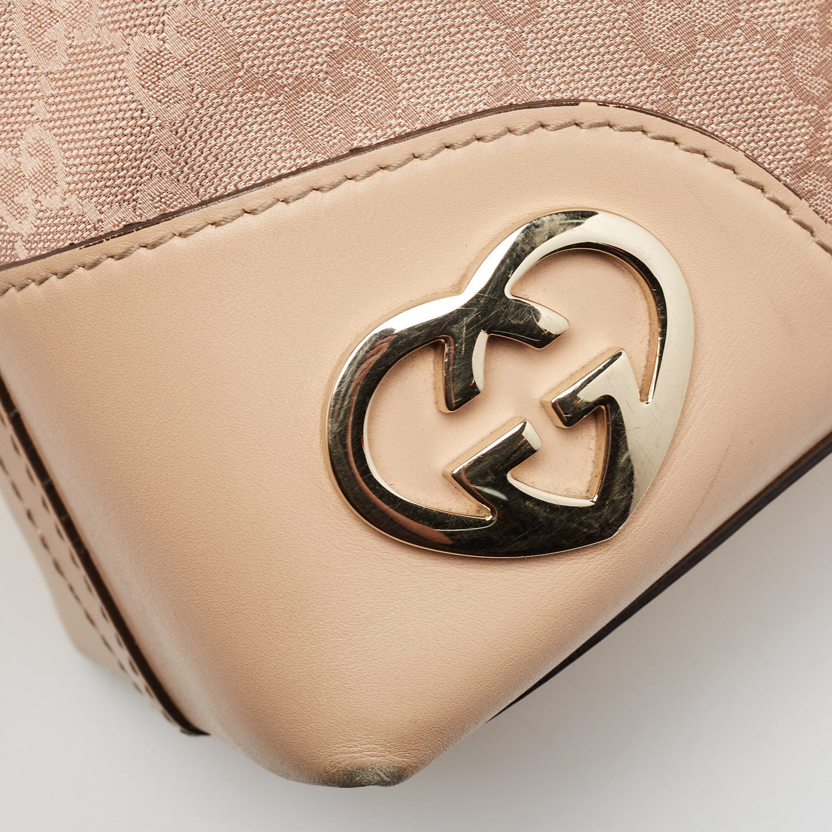 GUCCI Beige/Metallic Pink GG Canvas and Leather Medium Lovely Hobo