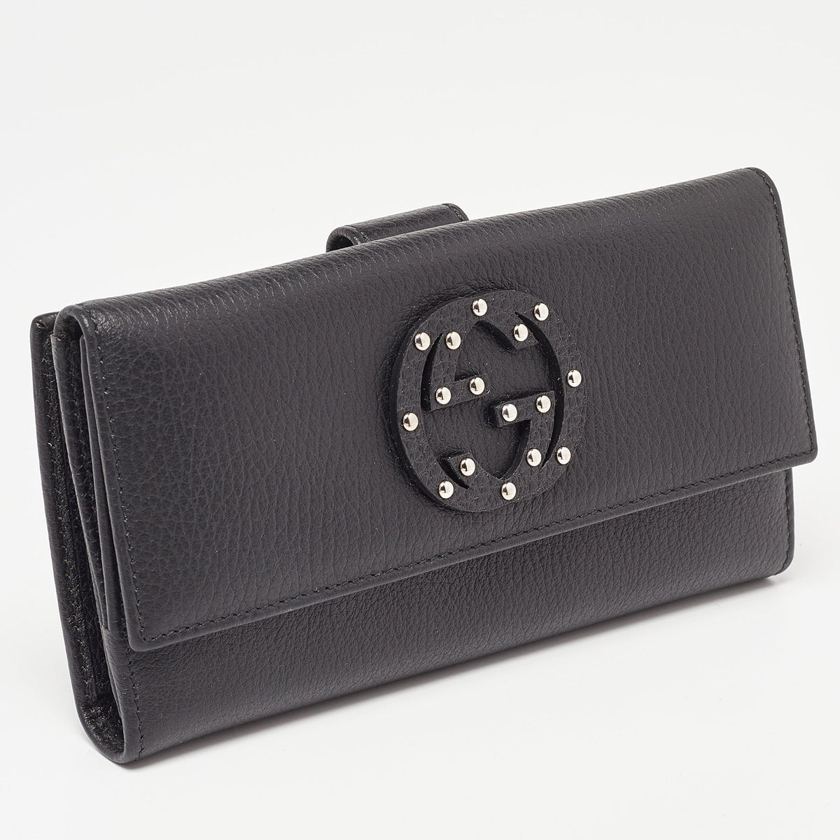 GUCCI Black Leather Soho Studded Continental Wallet