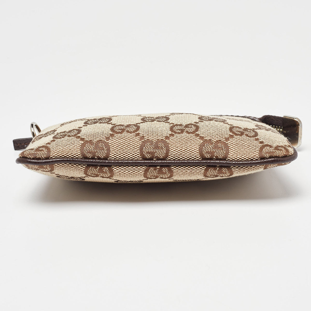 GUCCI Beige/Brown GG Canvas and Leather Zip Pouch
