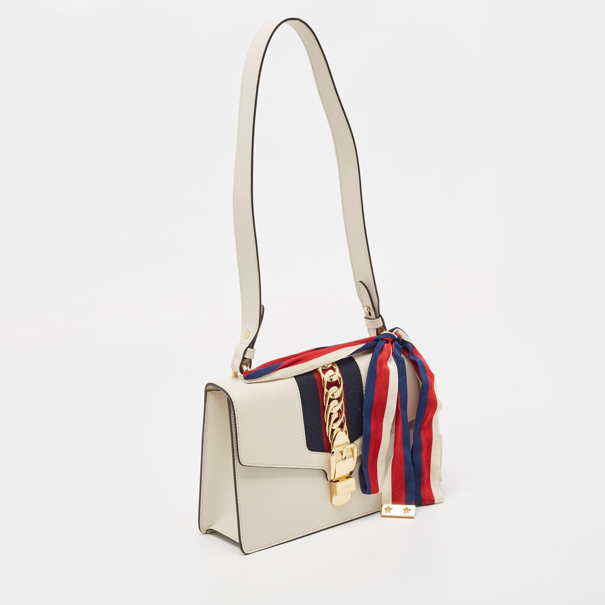 GUCCI Off White Leather Small Web Sylvie Shoulder Bag
