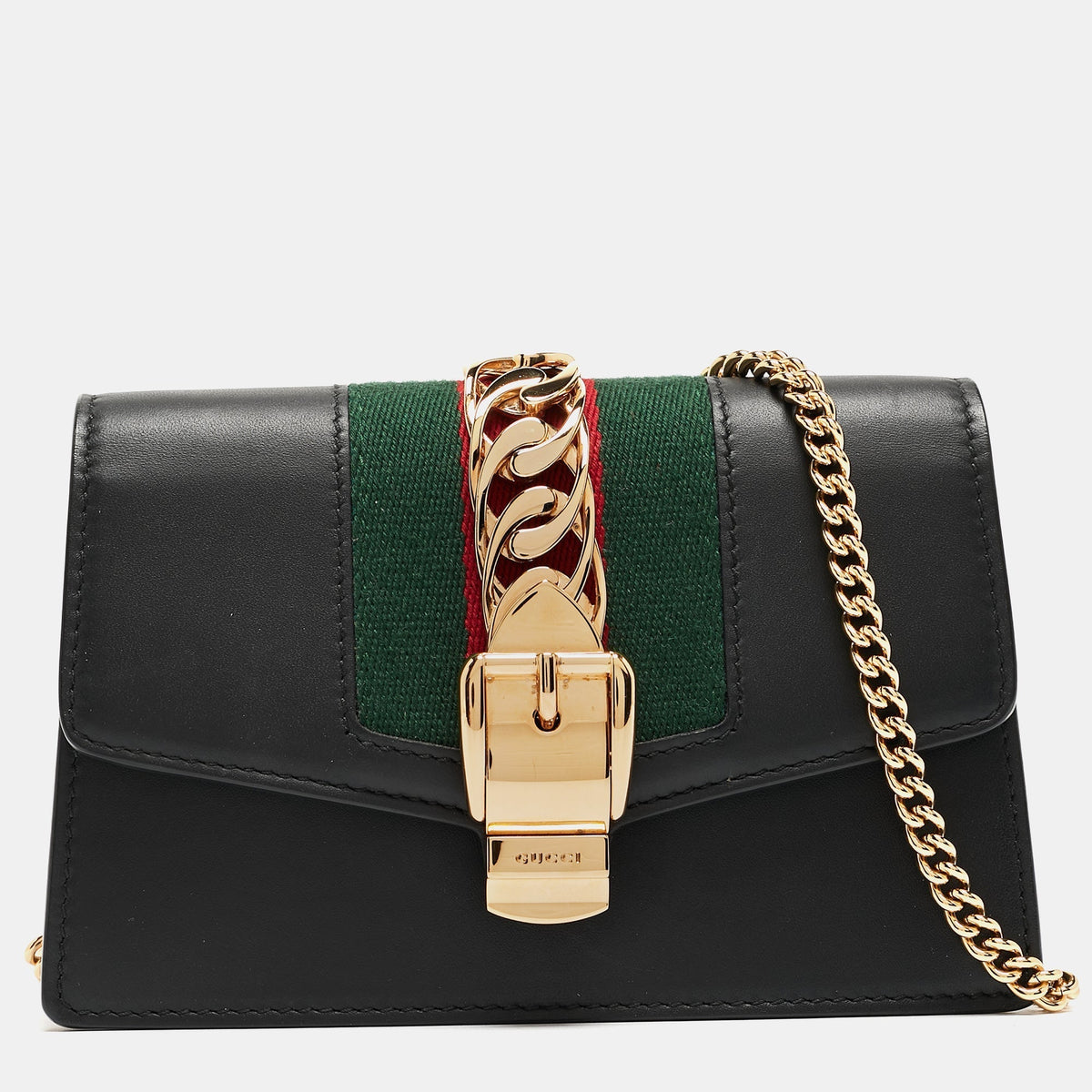GUCCI Black Leather Super Mini Sylvie Chain Shoulder Bag