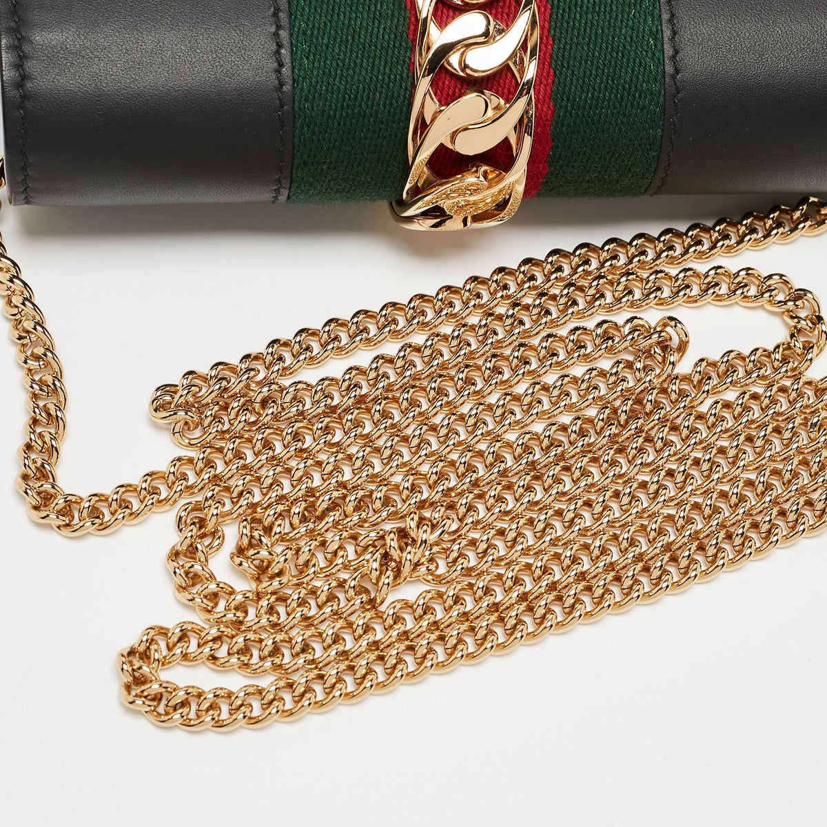 GUCCI Black Leather Super Mini Sylvie Chain Shoulder Bag