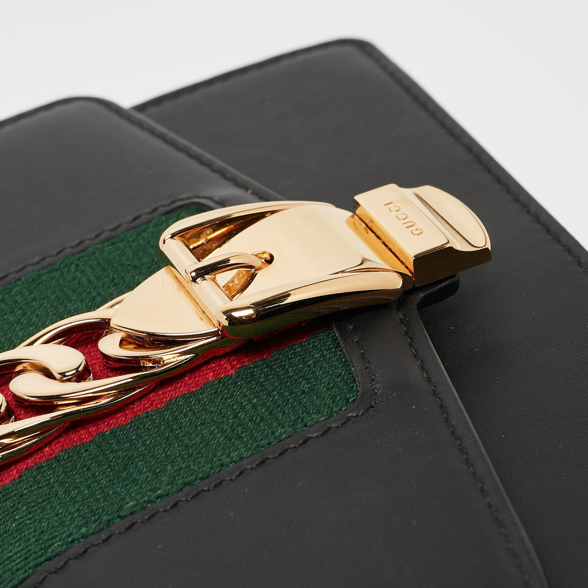 GUCCI Black Leather Super Mini Sylvie Chain Shoulder Bag