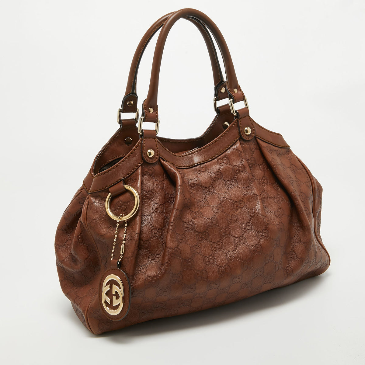 GUCCI Brown ssima Leather Medium Sukey Tote
