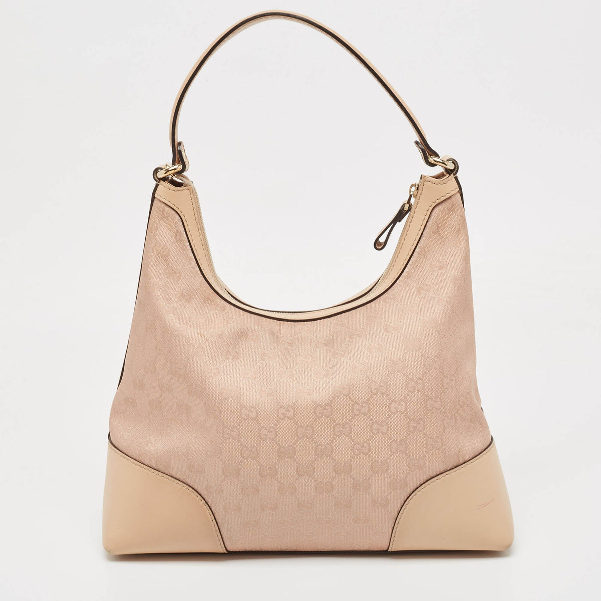 GUCCI Beige/Metallic Pink GG Canvas and Leather Medium Lovely Hobo