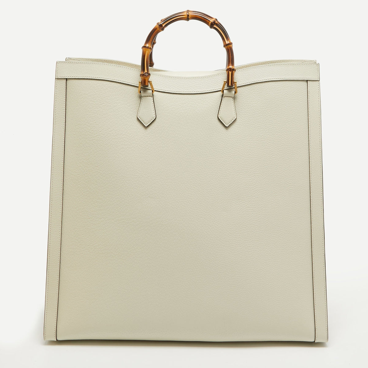 GUCCI Off White Leather Web Print Maxi Diana Tote