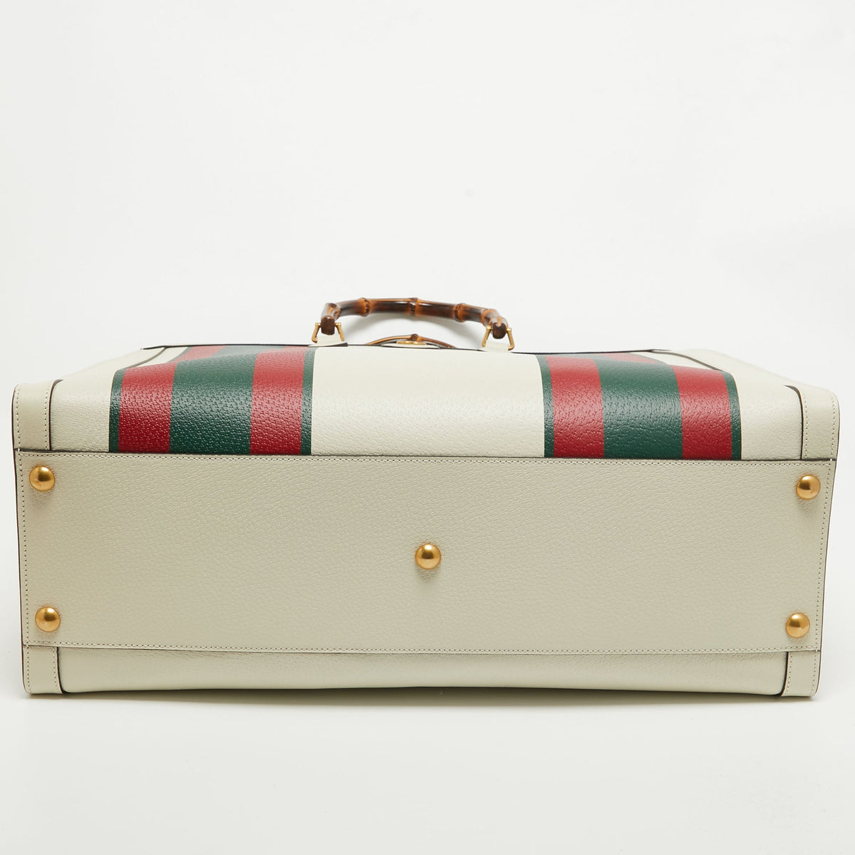 GUCCI Off White Leather Web Print Maxi Diana Tote