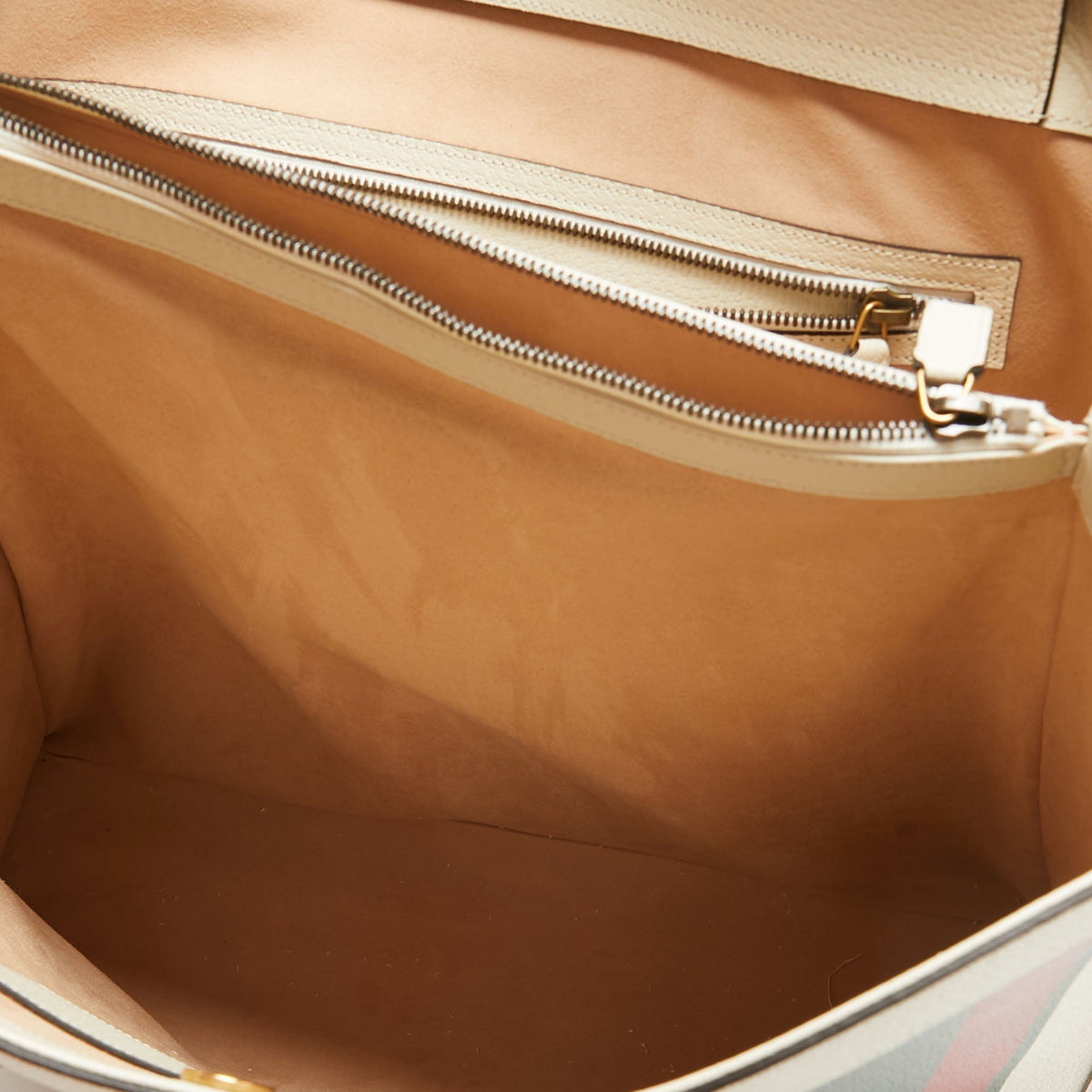 GUCCI Off White Leather Web Print Maxi Diana Tote