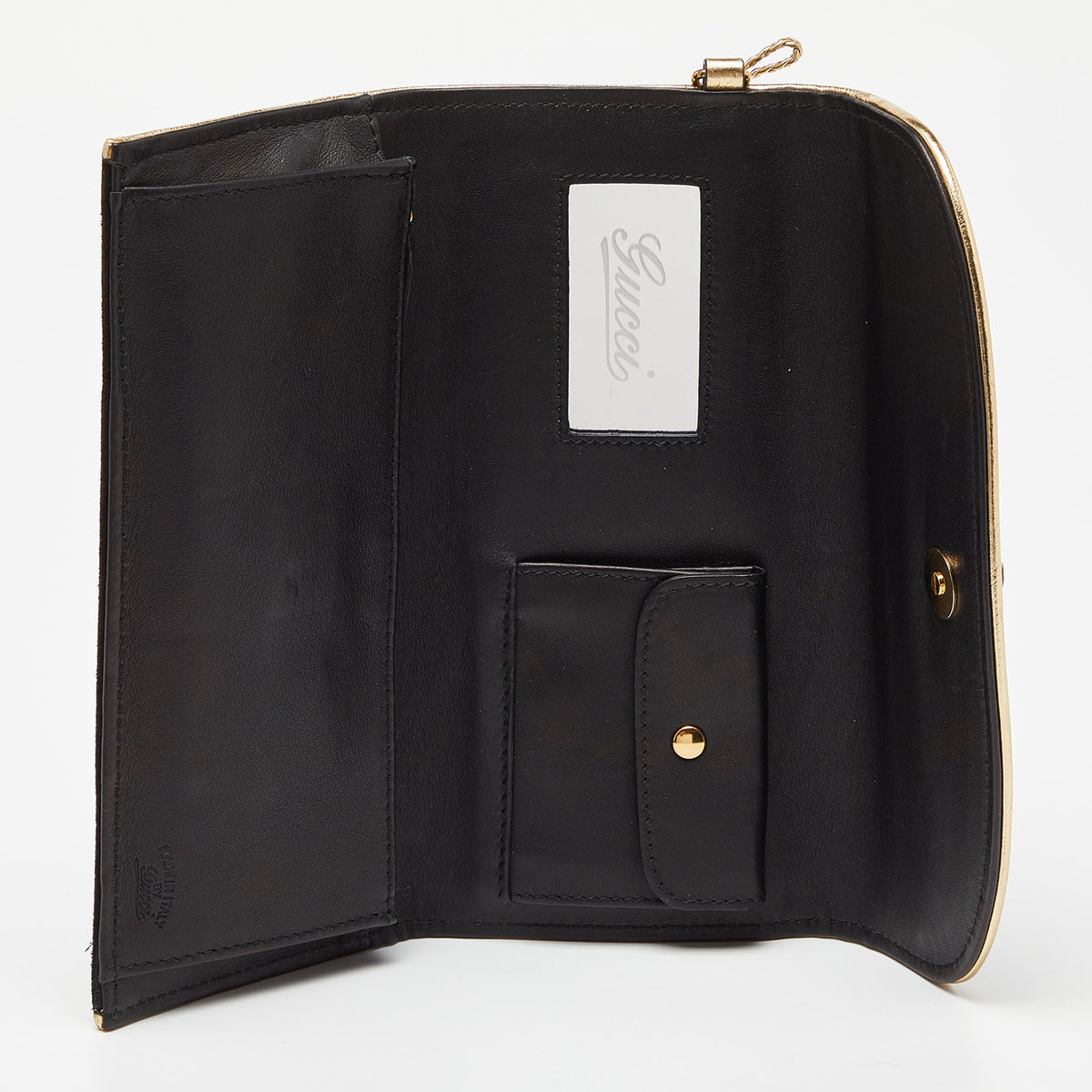 GUCCI Black/Gold Suede Bamboo Wristlet Clutch