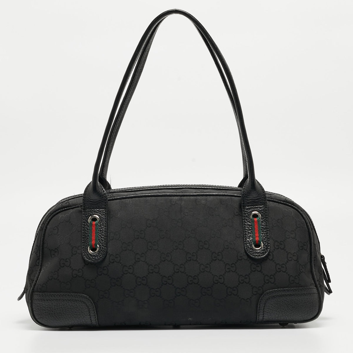 GUCCI Black GG Nylon and Leather Princy Boston Bag