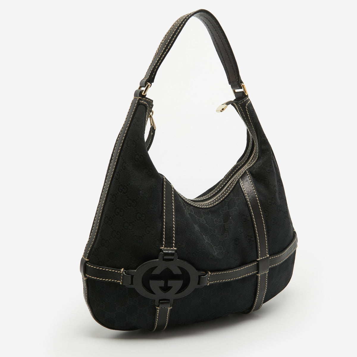 GUCCI Black GG Canvas and Leather Royal Hobo