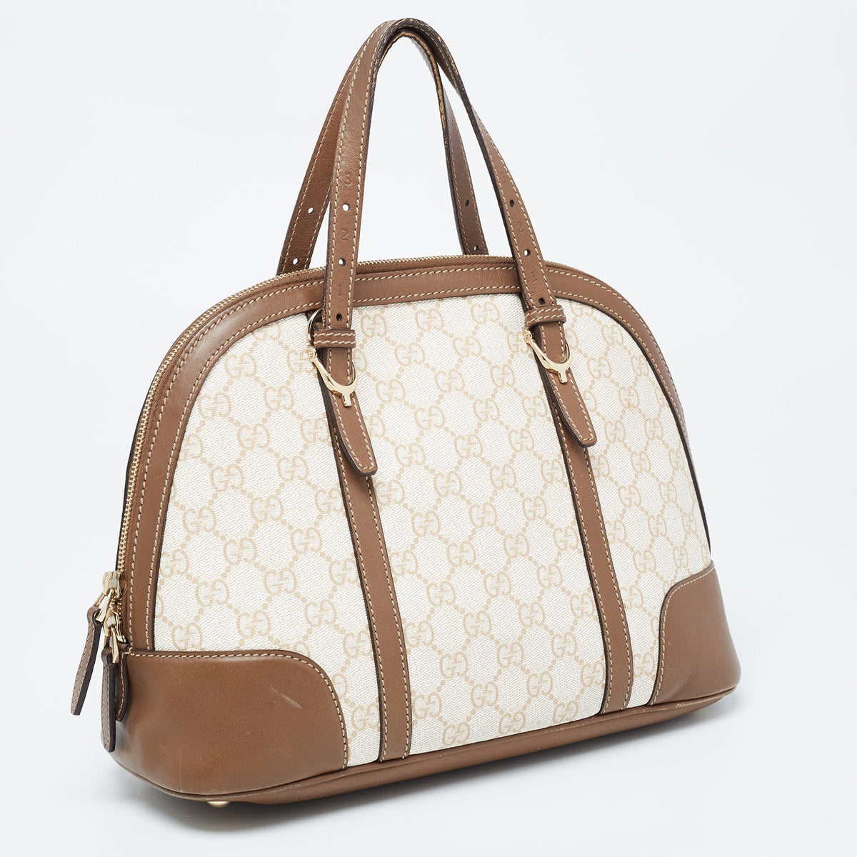 GUCCI Brown/Beige GG Supreme Canvas and Leather Nice Dome Satchel