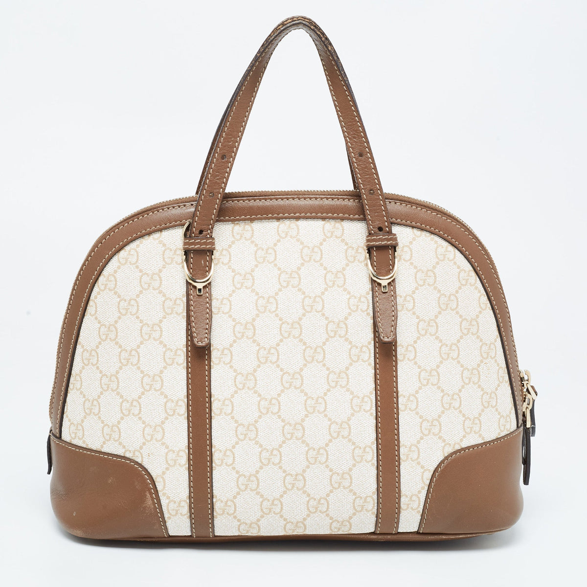GUCCI Brown/Beige GG Supreme Canvas and Leather Nice Dome Satchel
