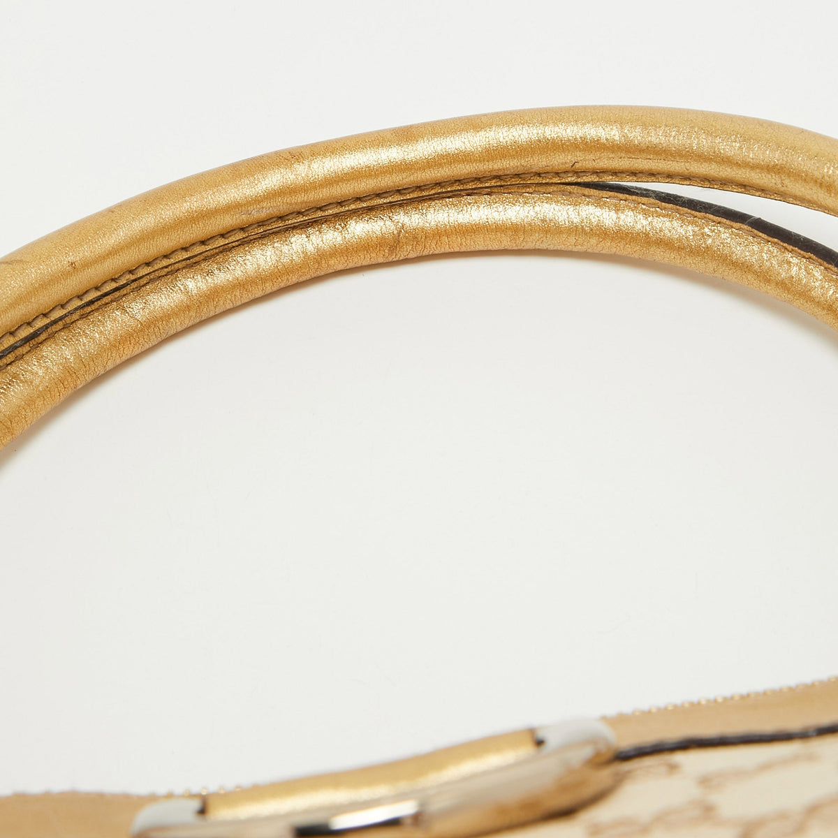 GUCCI Gold/Beige GG Canvas and Leather D Ring Tote