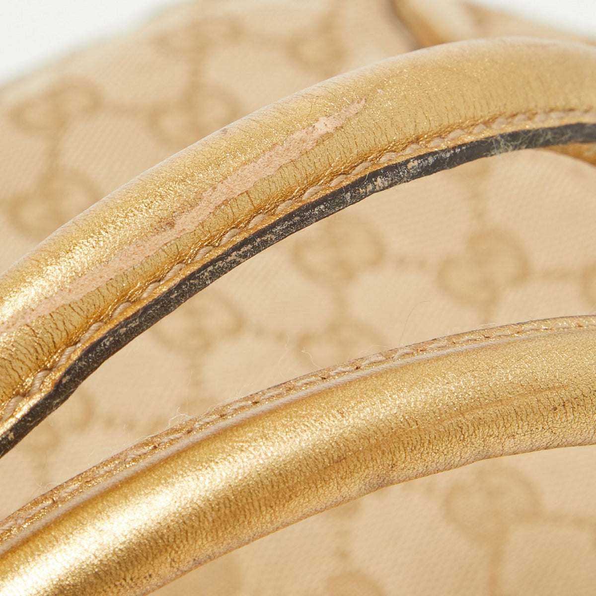GUCCI Gold/Beige GG Canvas and Leather D Ring Tote