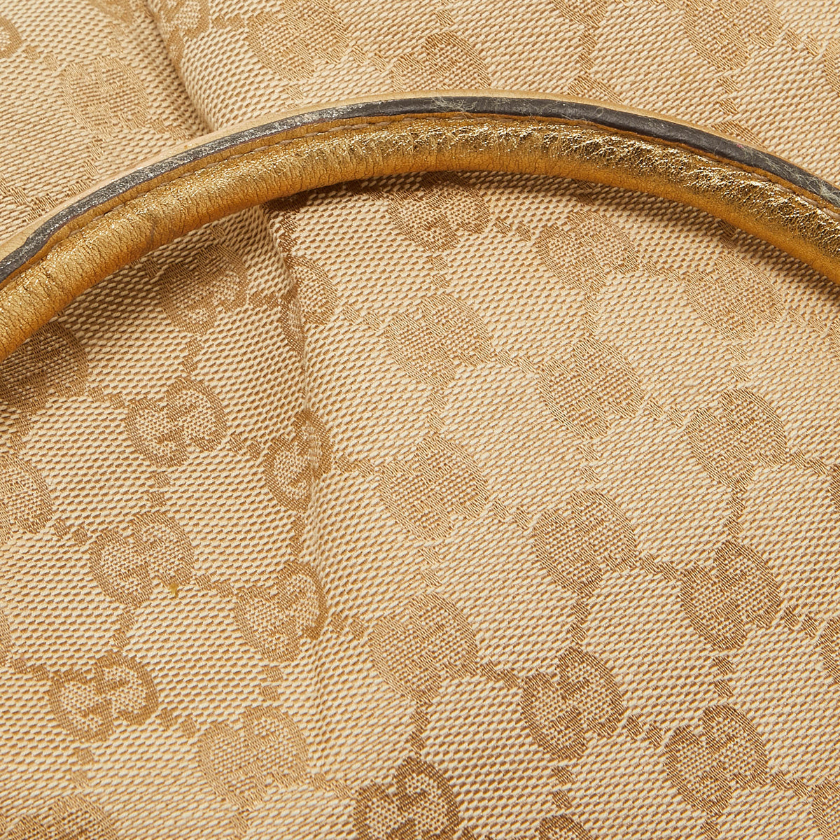 GUCCI Gold/Beige GG Canvas and Leather D Ring Tote
