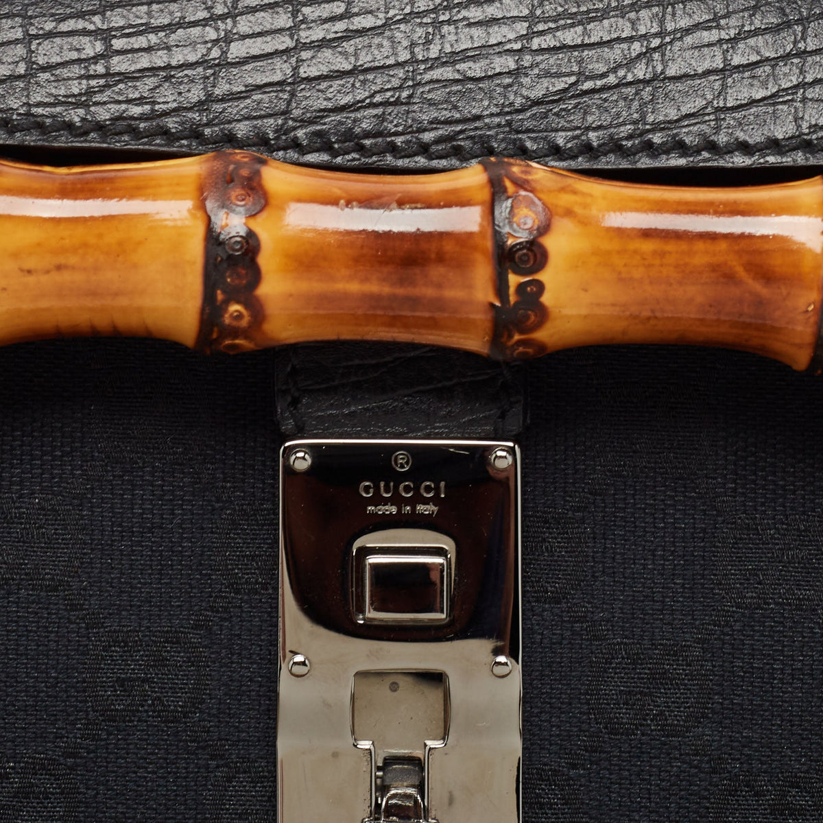 GUCCI Black GG Canvas and Leather Bamboo Bullet Satchel