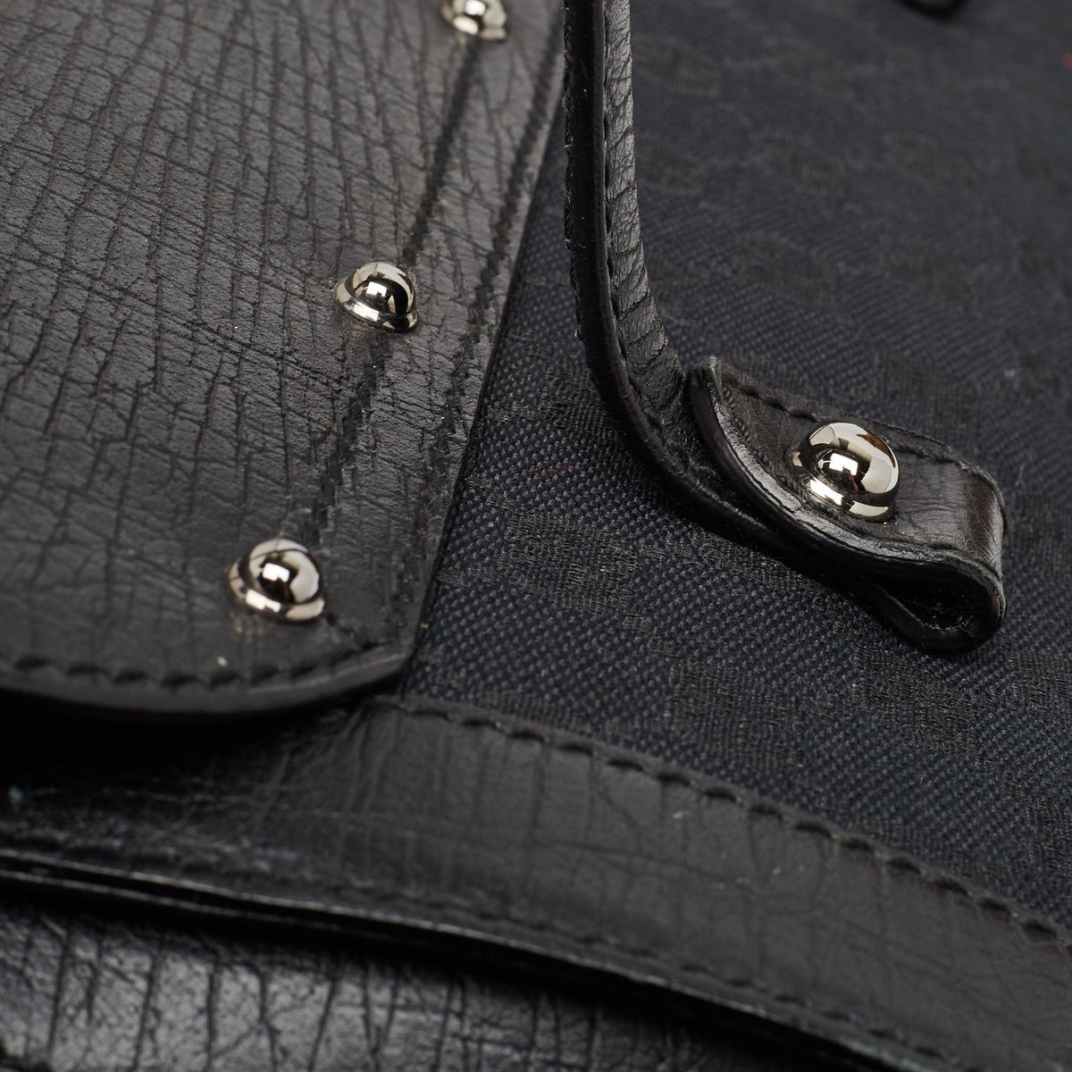 GUCCI Black GG Canvas and Leather Bamboo Bullet Satchel