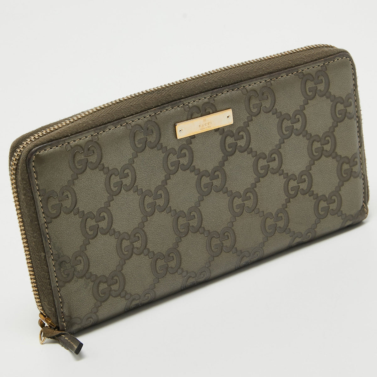 GUCCI Olive Green ssima Leather Zip Around Continental Wallet