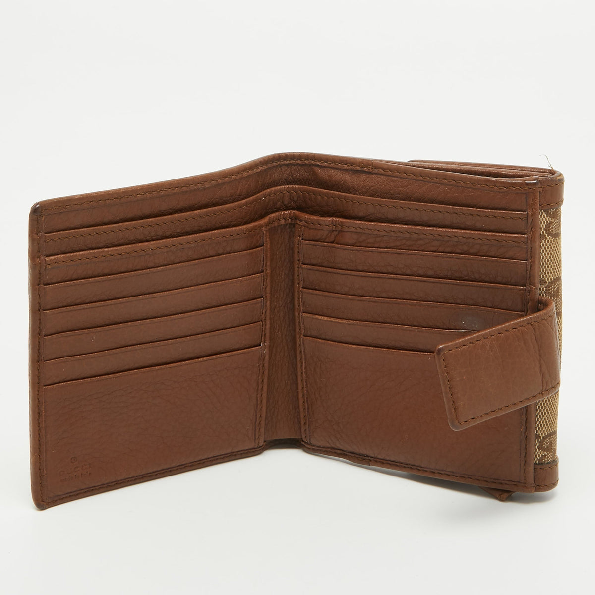 GUCCI Brown/Beige GG Canvas and Leather Bamboo Tassel Compact Wallet