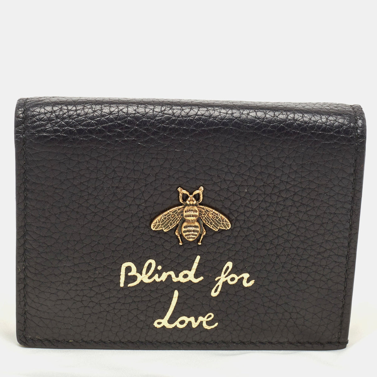 GUCCI Black Leather Bee Blind for Love Card Case