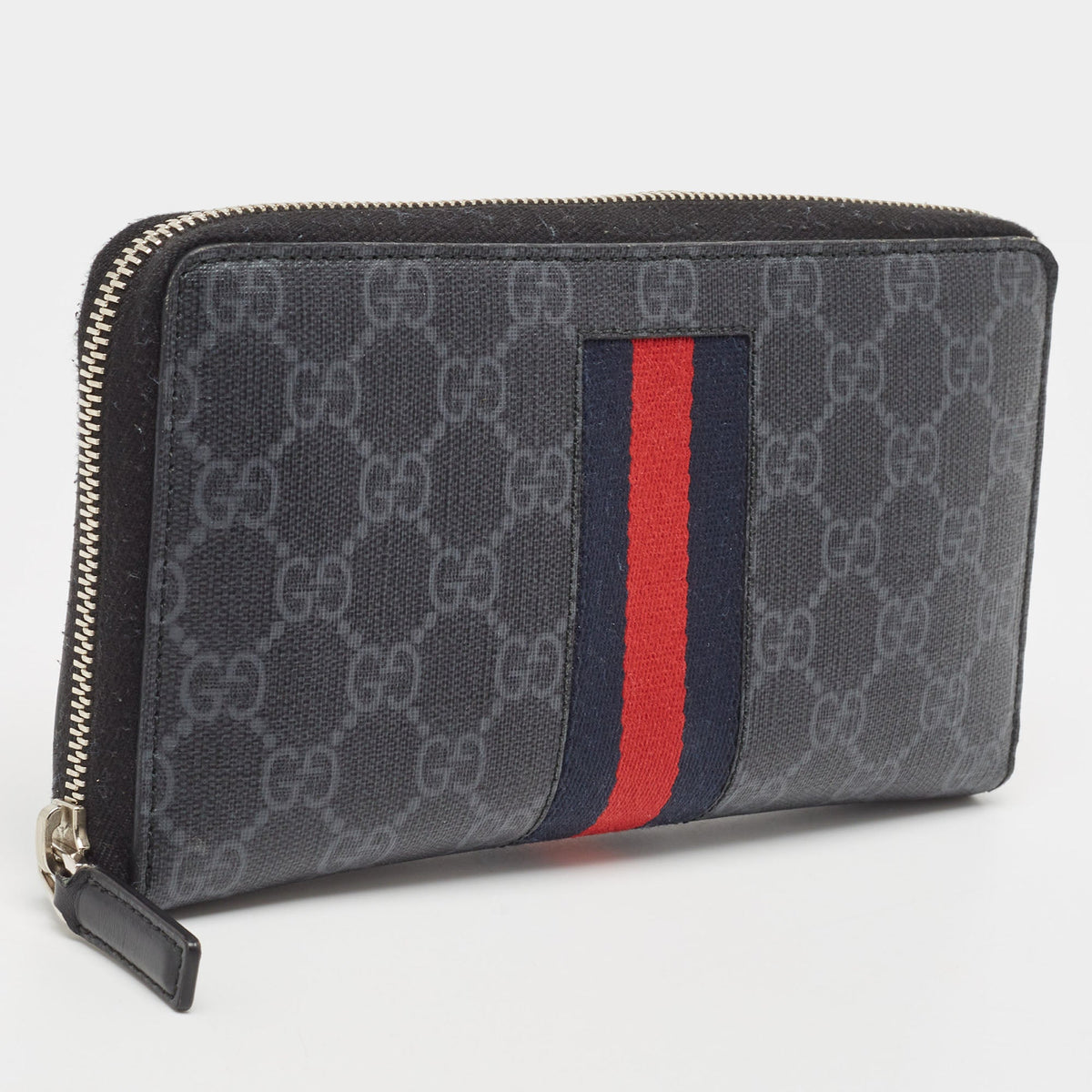 GUCCI Black GG Supreme Canvas New Web Continental Wallet