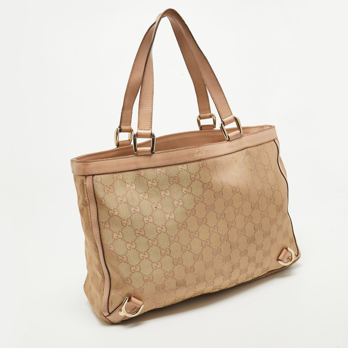 GUCCI Dusty Pink/Gold GG Lurex Fabric and Leather Tote