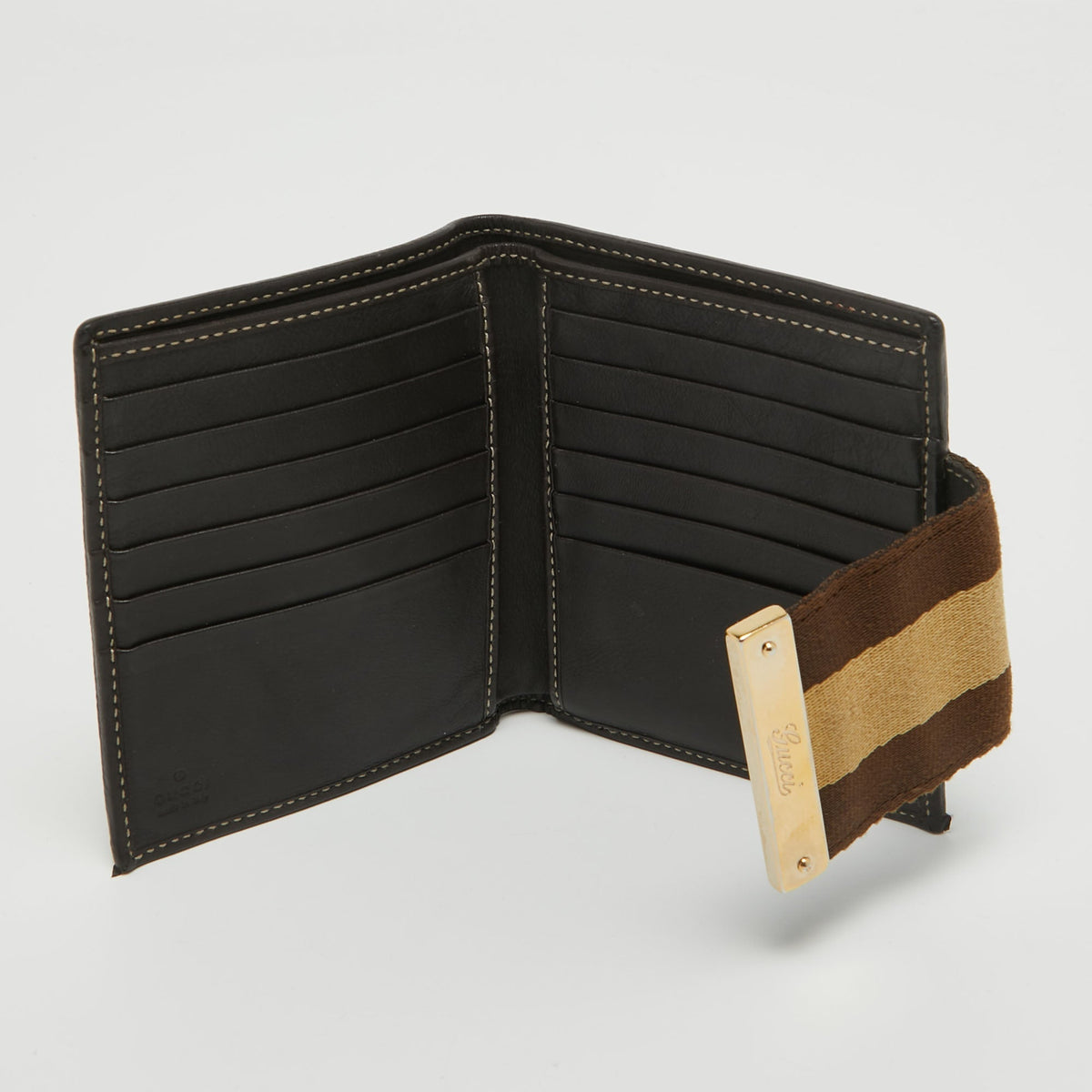 GUCCI Beige/Brown GG Supreme Canvas Web Flap French Wallet