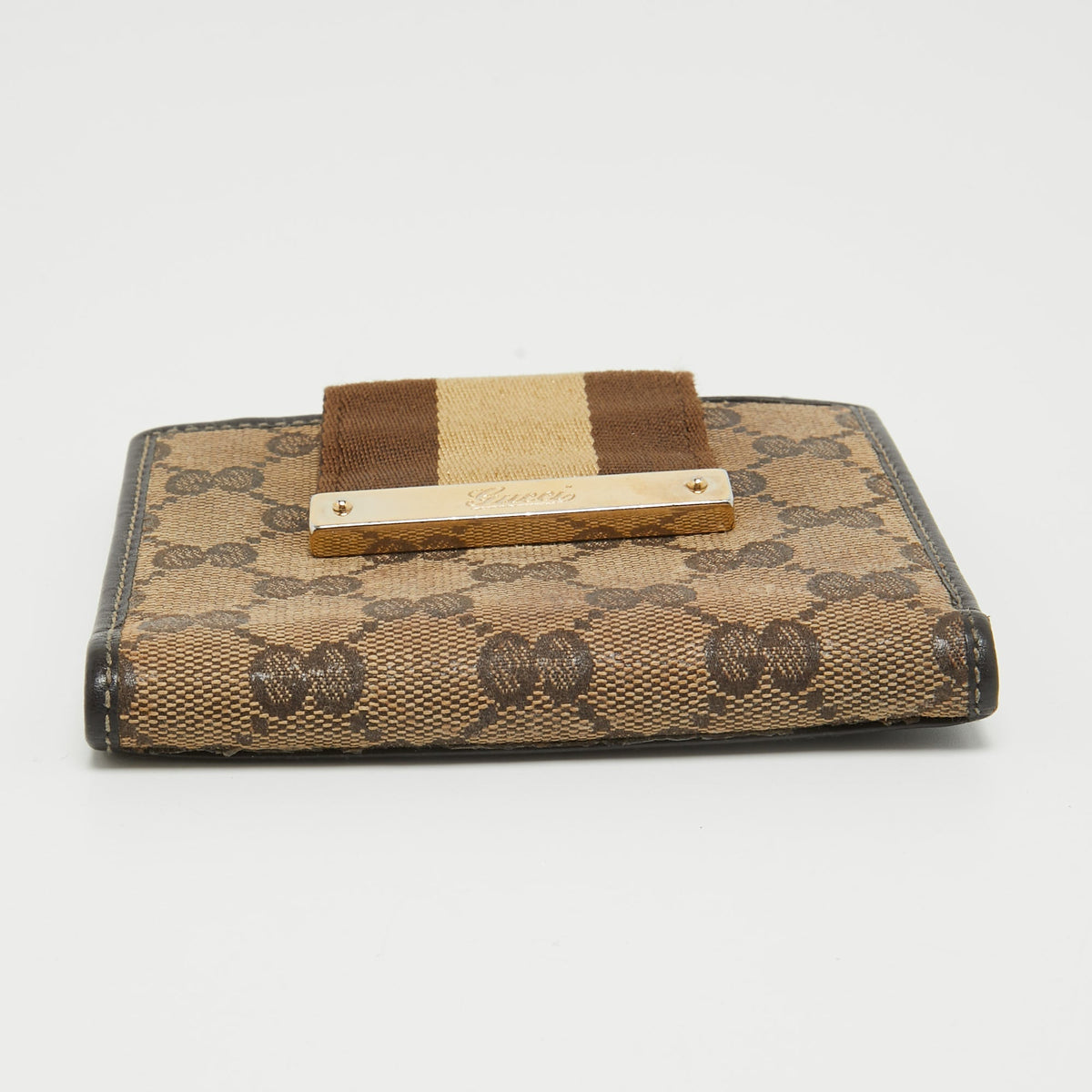 GUCCI Beige/Brown GG Supreme Canvas Web Flap French Wallet