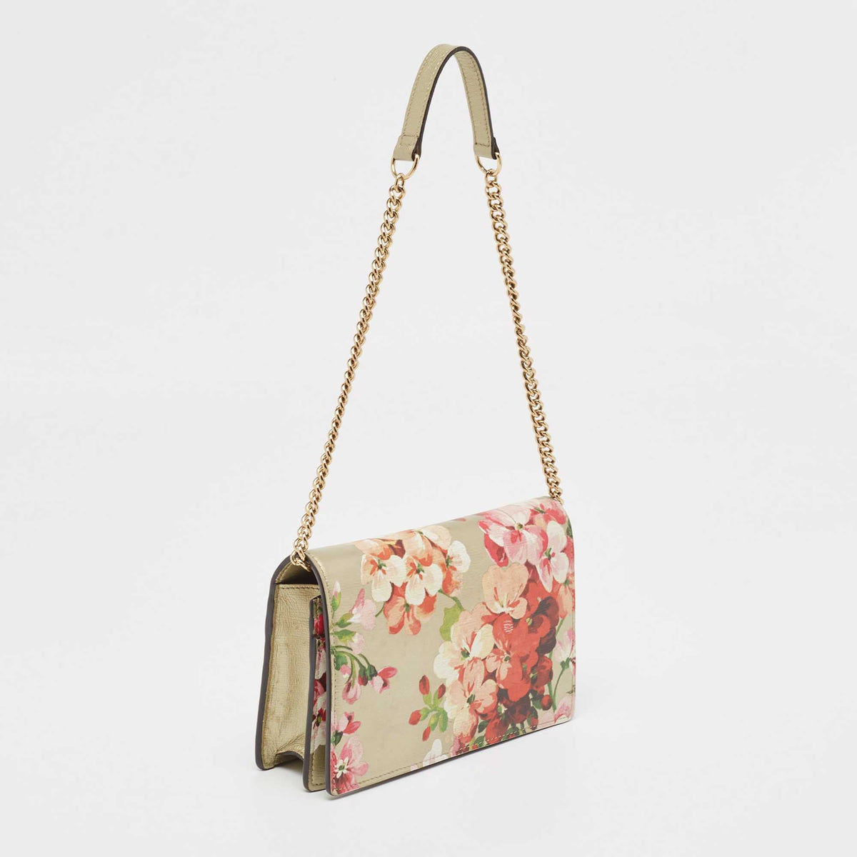 GUCCI Multicolor GG Blooms Leather Flap Wallet on Chain