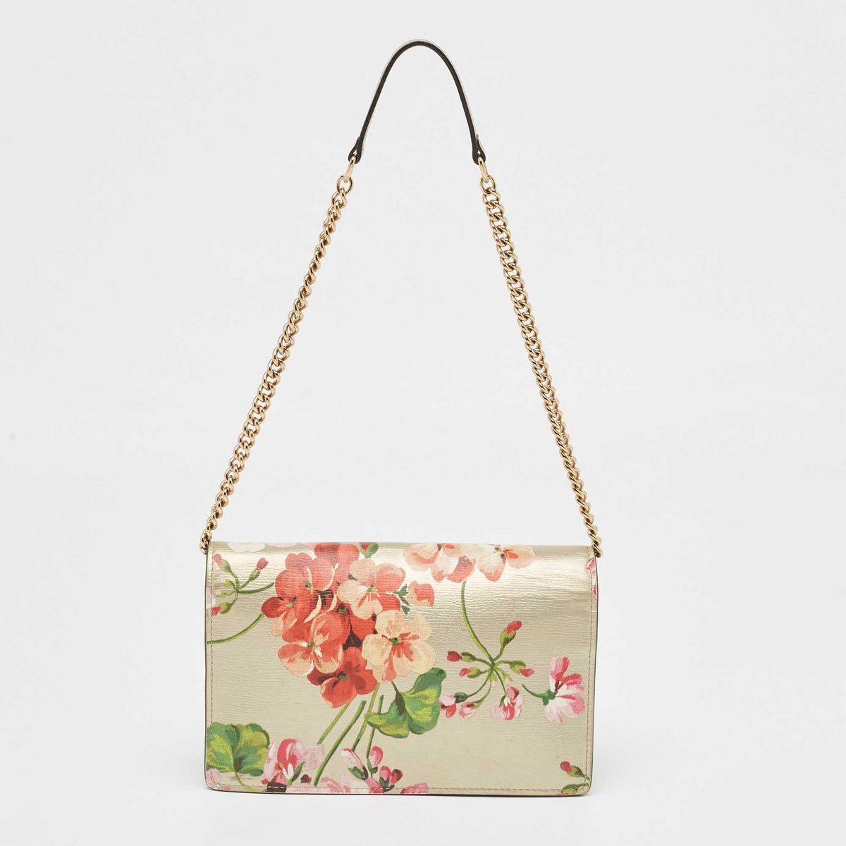 GUCCI Multicolor GG Blooms Leather Flap Wallet on Chain