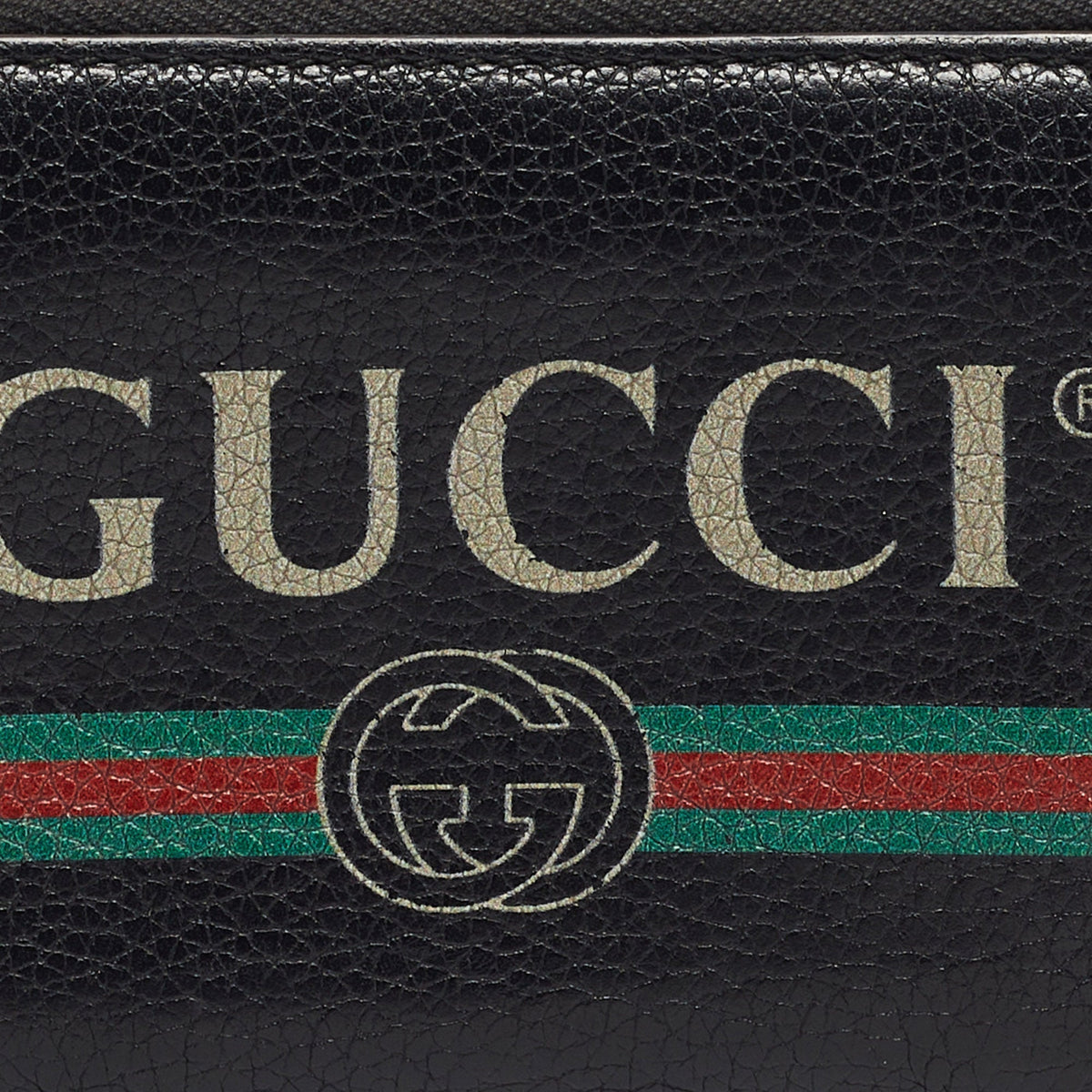GUCCI Black Leather Logo Zip Purse