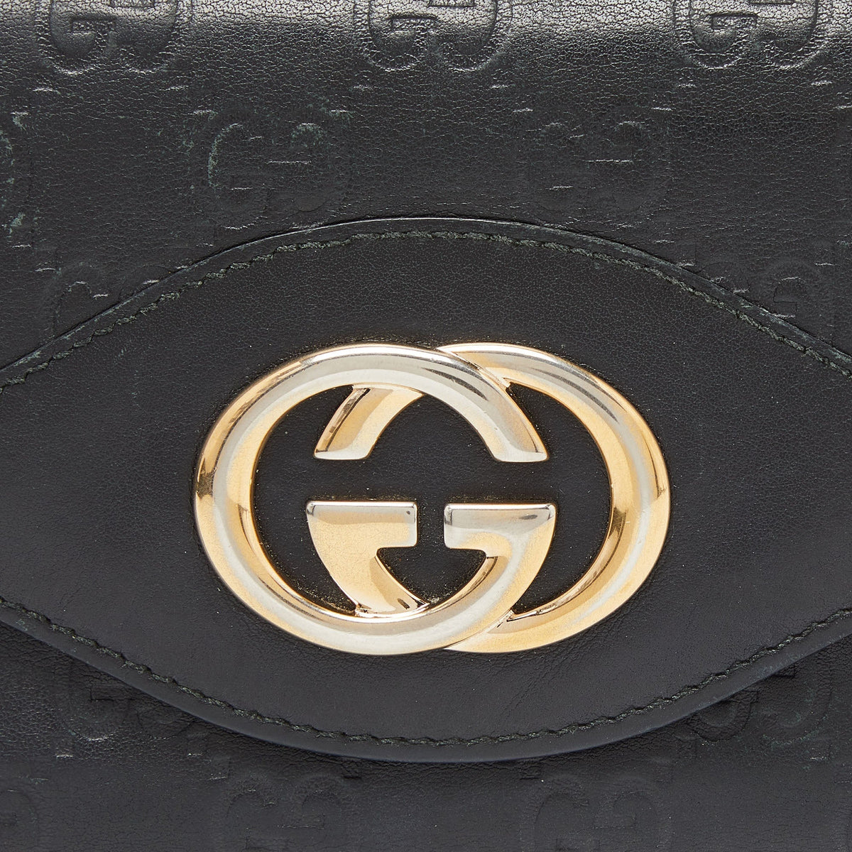 GUCCI Black ssima Leather Flap Continental Wallet