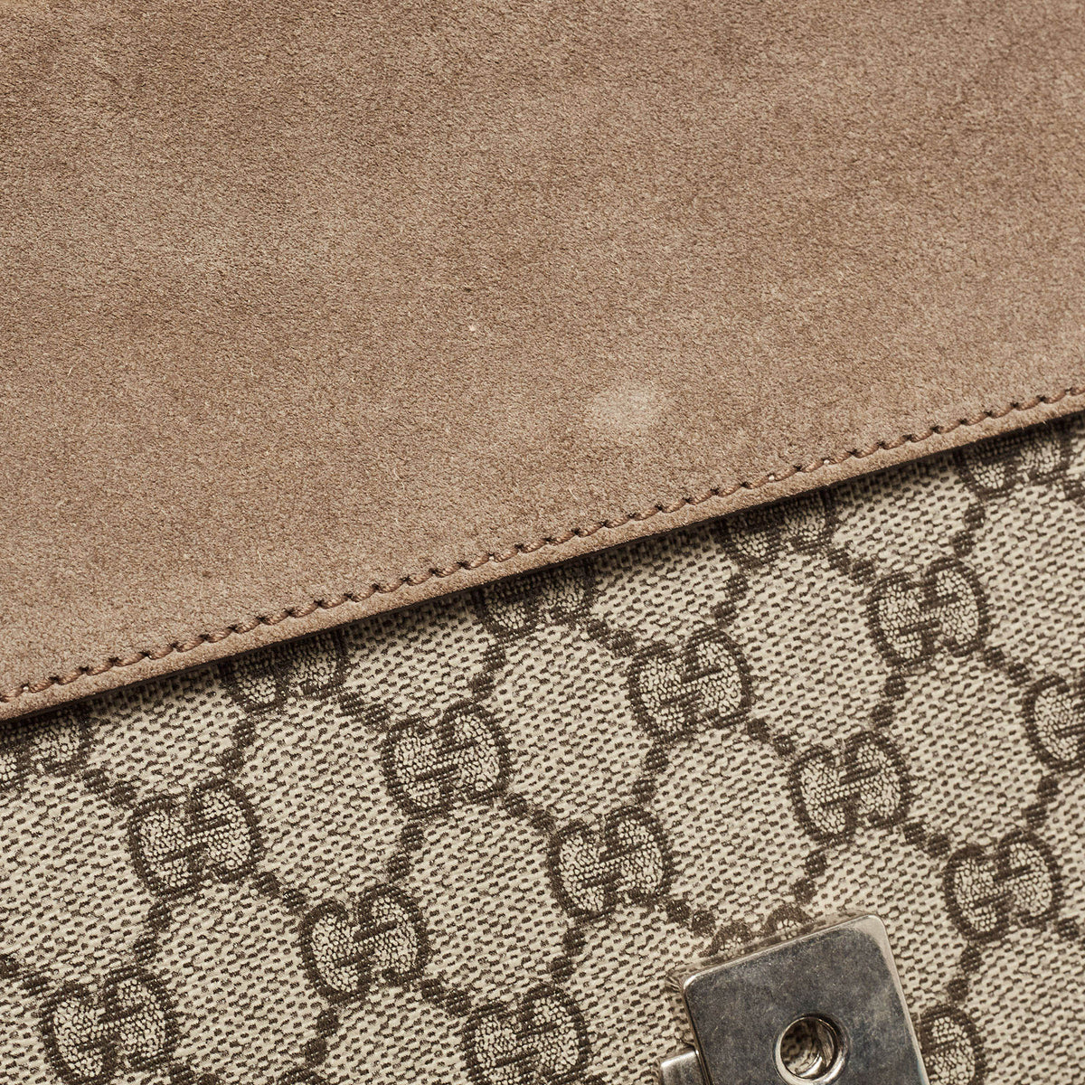 GUCCI Beige GG Supreme Canvas and Suede Small Dionysus Shoulder Bag