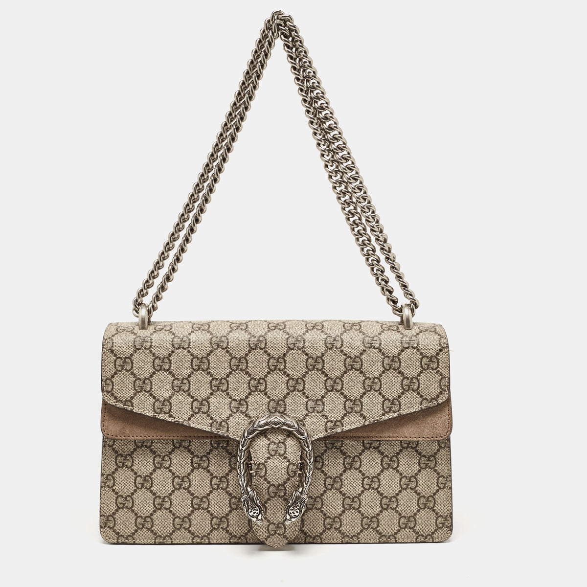 GUCCI Beige GG Supreme Canvas and Suede Small Dionysus Shoulder Bag