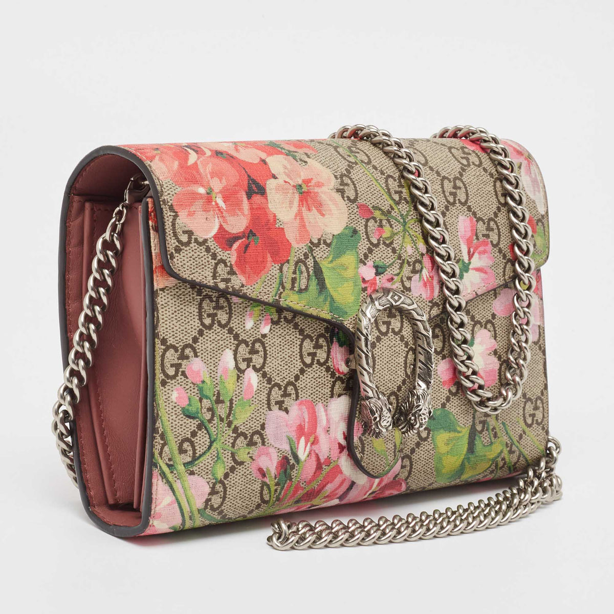 GUCCI Beige GG Supreme Canvas Blooms Dionysus Wallet On Chain