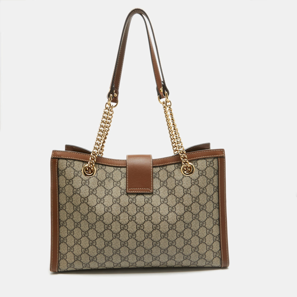 GUCCI Beige/Brown GG Supreme Canvas and Leather Medium Padlock Tote