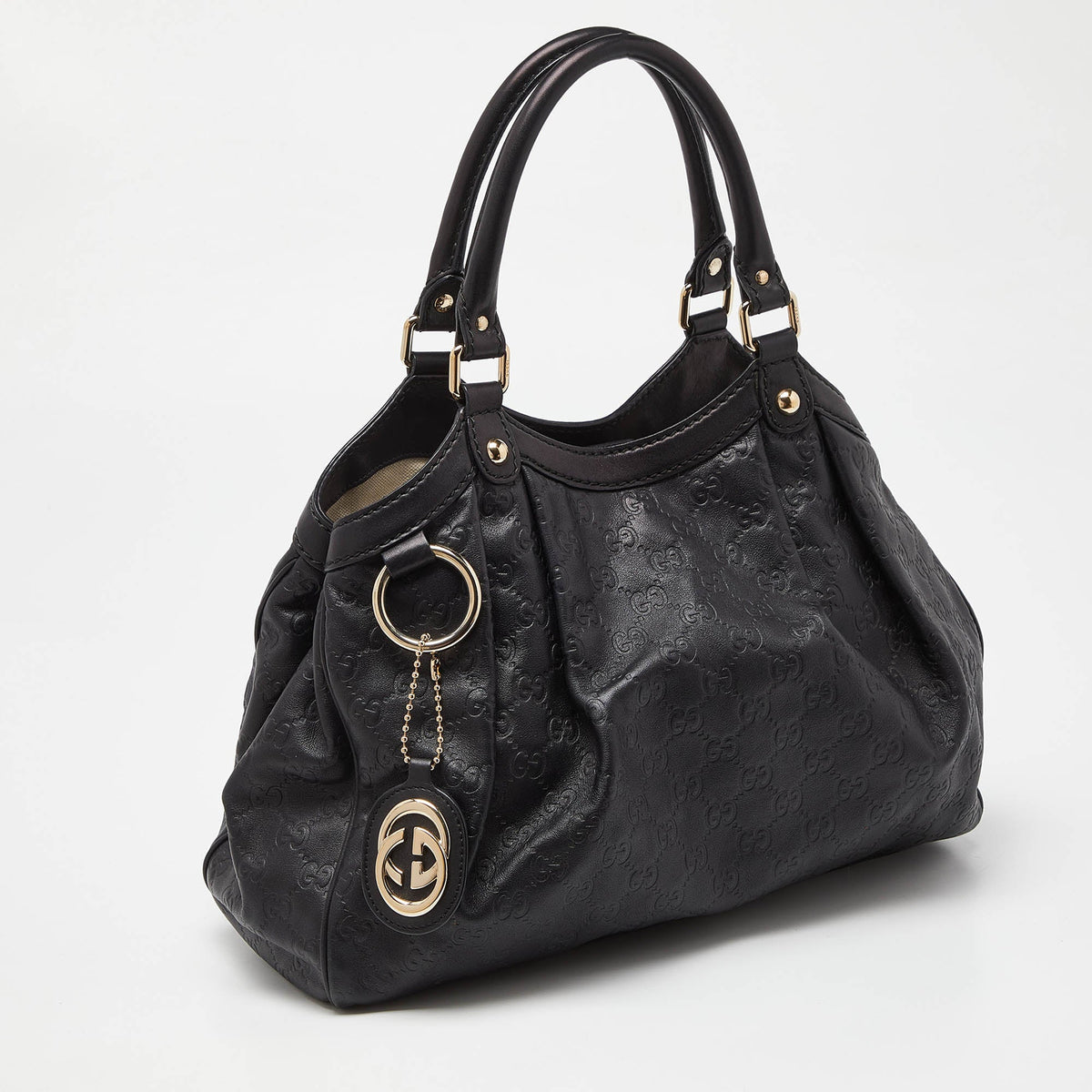 GUCCI Black ssima Leather Medium Sukey Tote