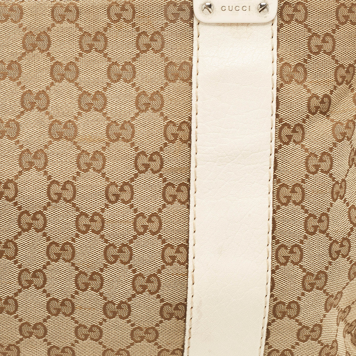 GUCCI Beige/Cream GG Canvas and Leather Large Bamboo Bar Tote