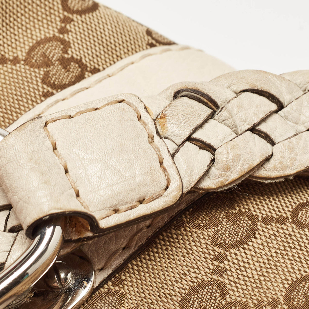 GUCCI Beige/Cream GG Canvas and Leather Large Bamboo Bar Tote