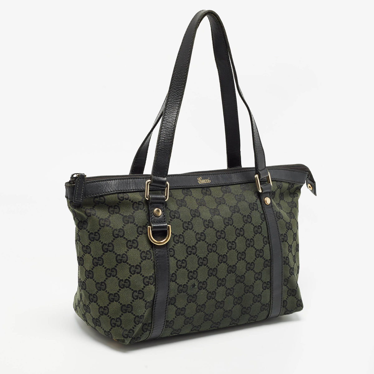 GUCCI Black/Green GG Canvas Medium Abbey Tote