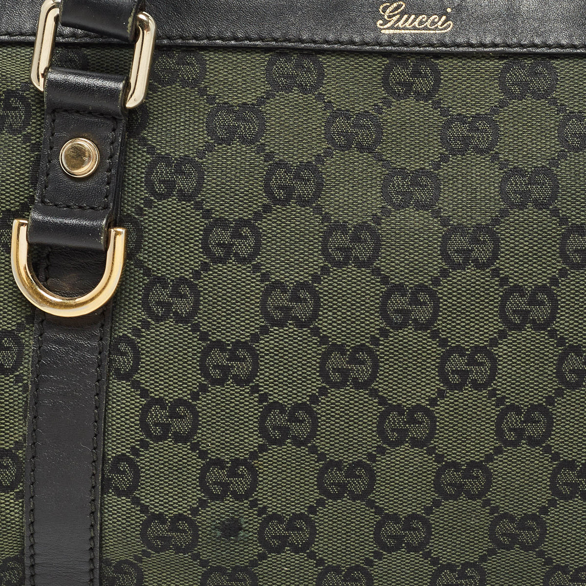 GUCCI Black/Green GG Canvas Medium Abbey Tote