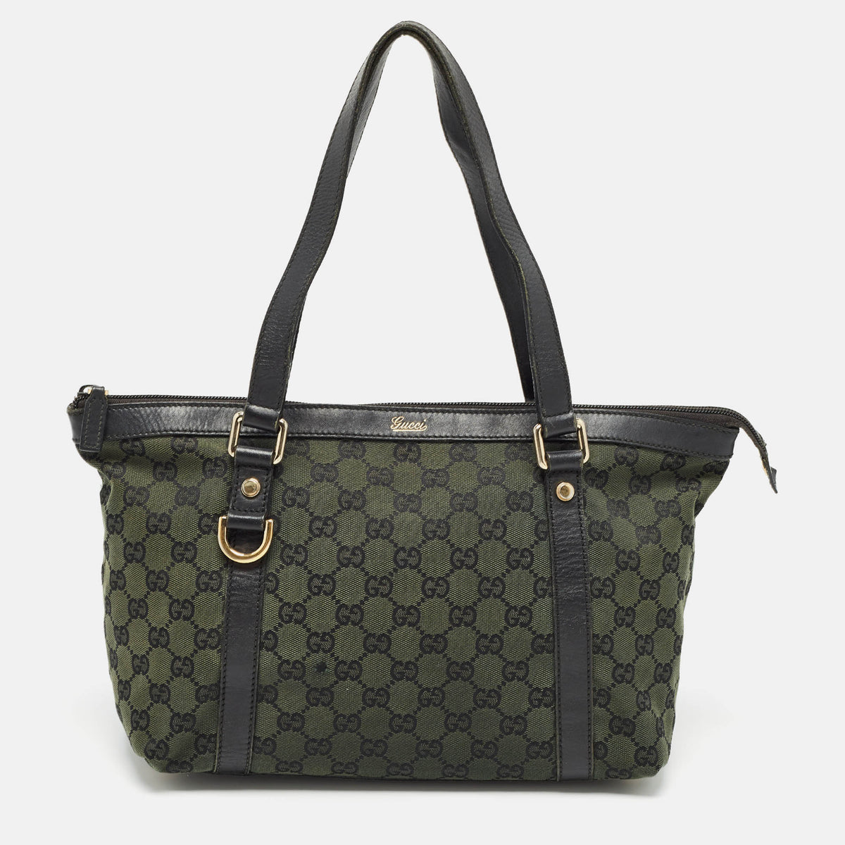 GUCCI Black/Green GG Canvas Medium Abbey Tote