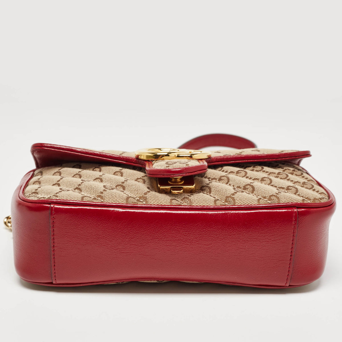 GUCCI Beige/Red Diagonal Canvas and Leather Mini GG Marmont Bag