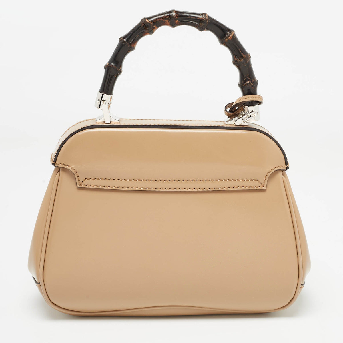 GUCCI Beige Glossy Leather Mini Lady Lock Bamboo Top Handle Bag