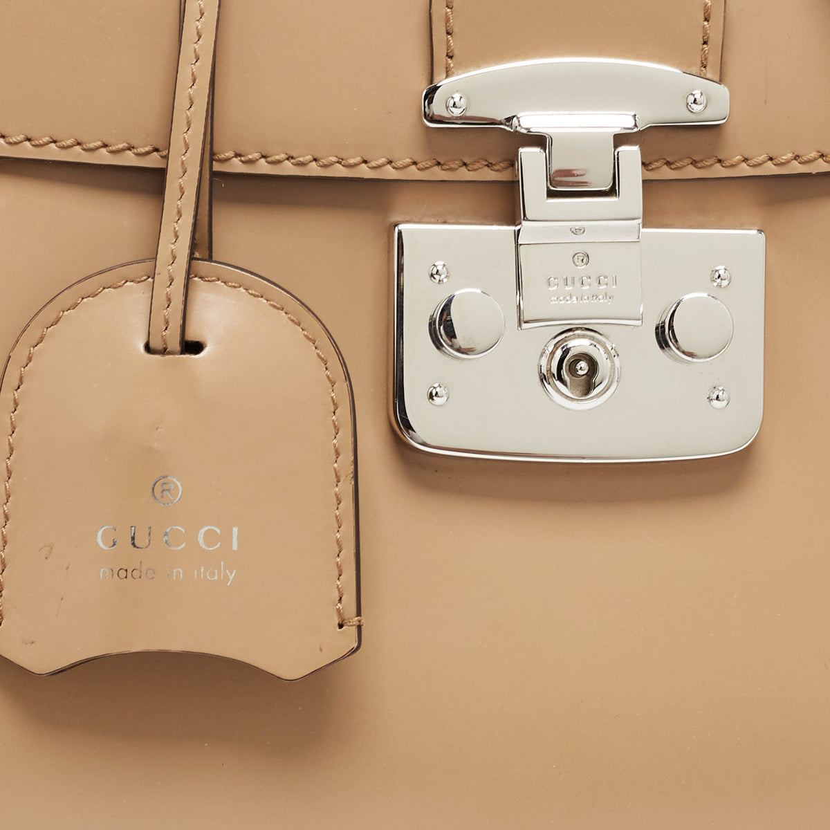 GUCCI Beige Glossy Leather Mini Lady Lock Bamboo Top Handle Bag