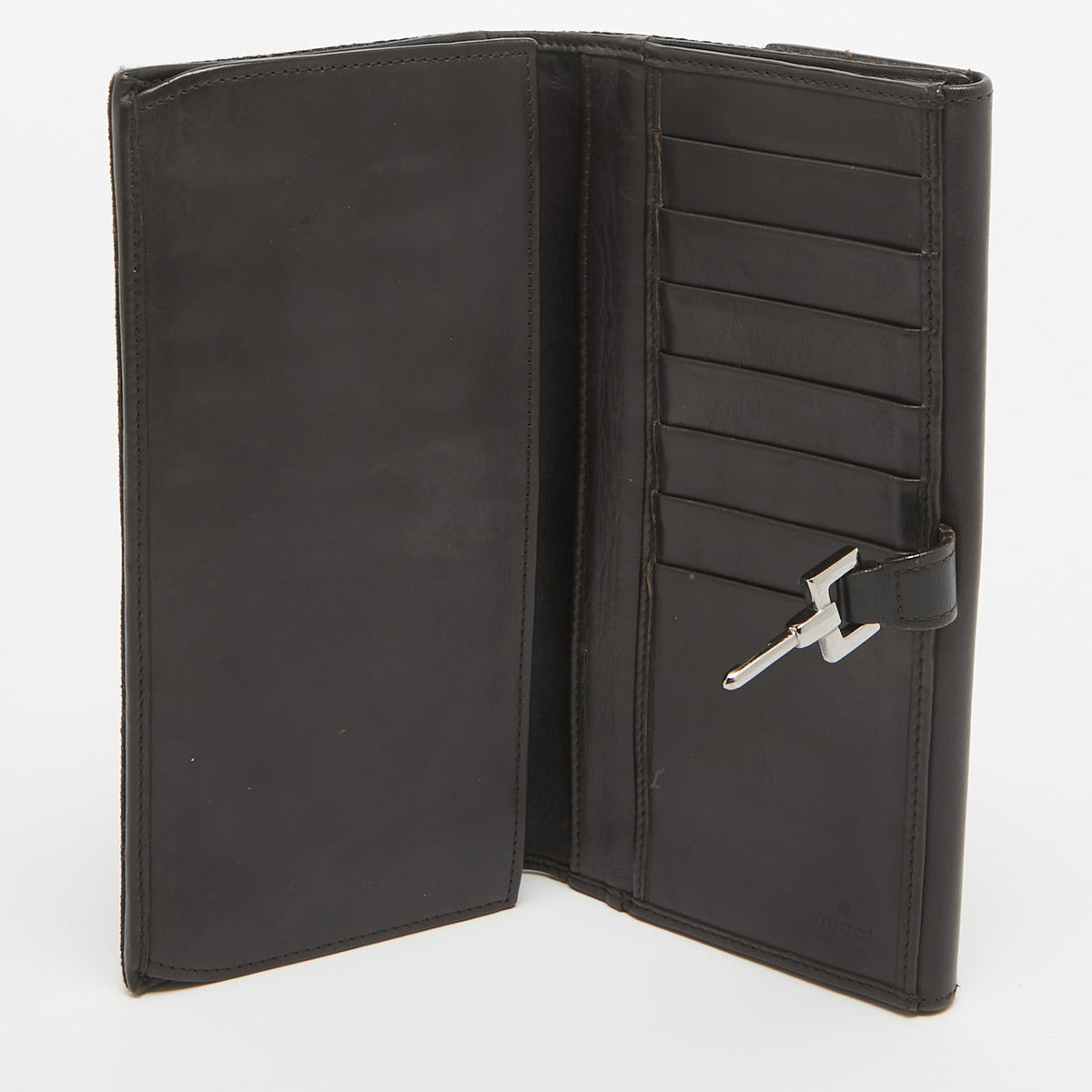 GUCCI Dark Brown GG Canvas and Leather Jackie Continental Wallet