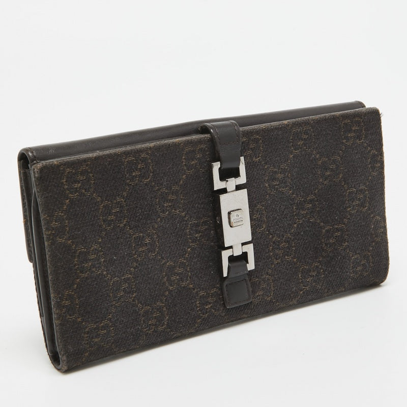 GUCCI Dark Brown GG Canvas and Leather Jackie Continental Wallet