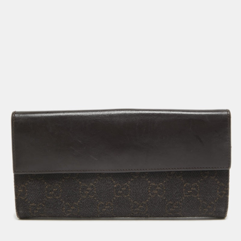 GUCCI Dark Brown GG Canvas and Leather Jackie Continental Wallet